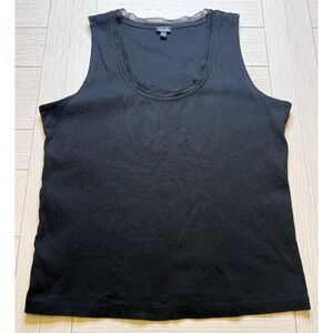 Rafaella Black Lace Trimmed Scoop Neck Women's Classic Capsule Tank Top Sz L.